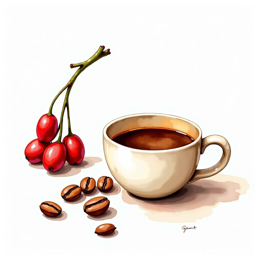 Ethiopian Landrace Arabica variety — watercolor illustration
