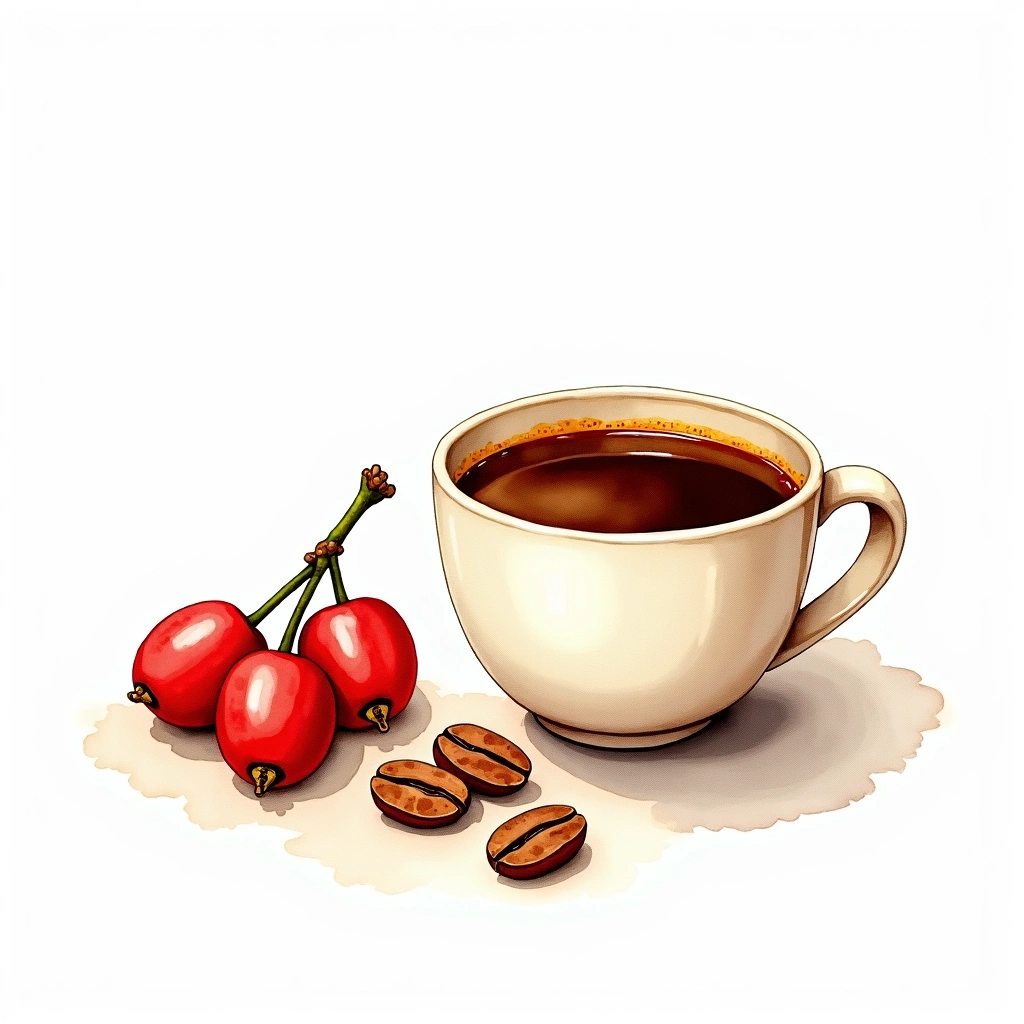 Gesha Village Arabica variety — watercolor illustration