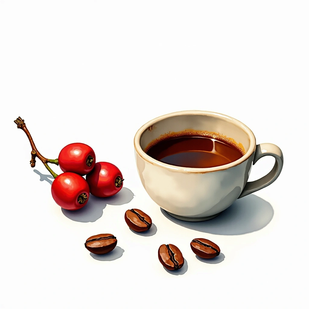 Kona Arabica variety — watercolor illustration