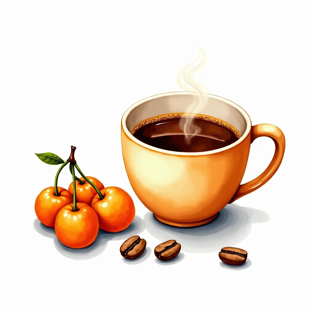 Orange Bourbon Arabica variety — watercolor illustration