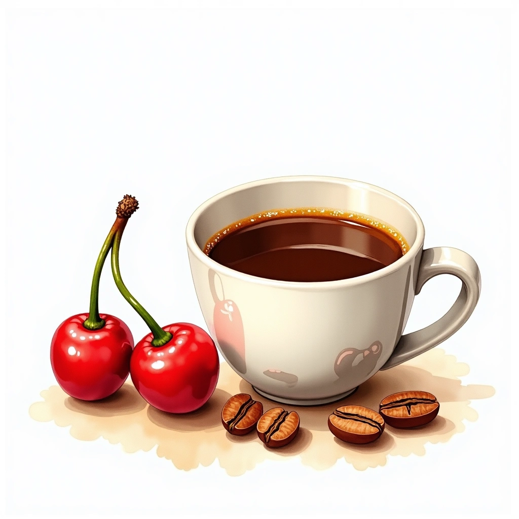 Coffea canephora var. quillou Robusta variety — watercolor illustration