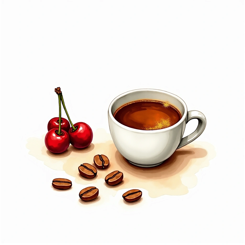 Red Caturra Arabica variety — watercolor illustration