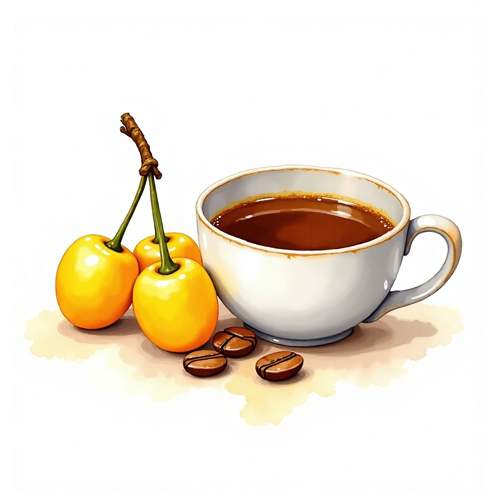 Yellow Bourbon Arabica variety — watercolor illustration