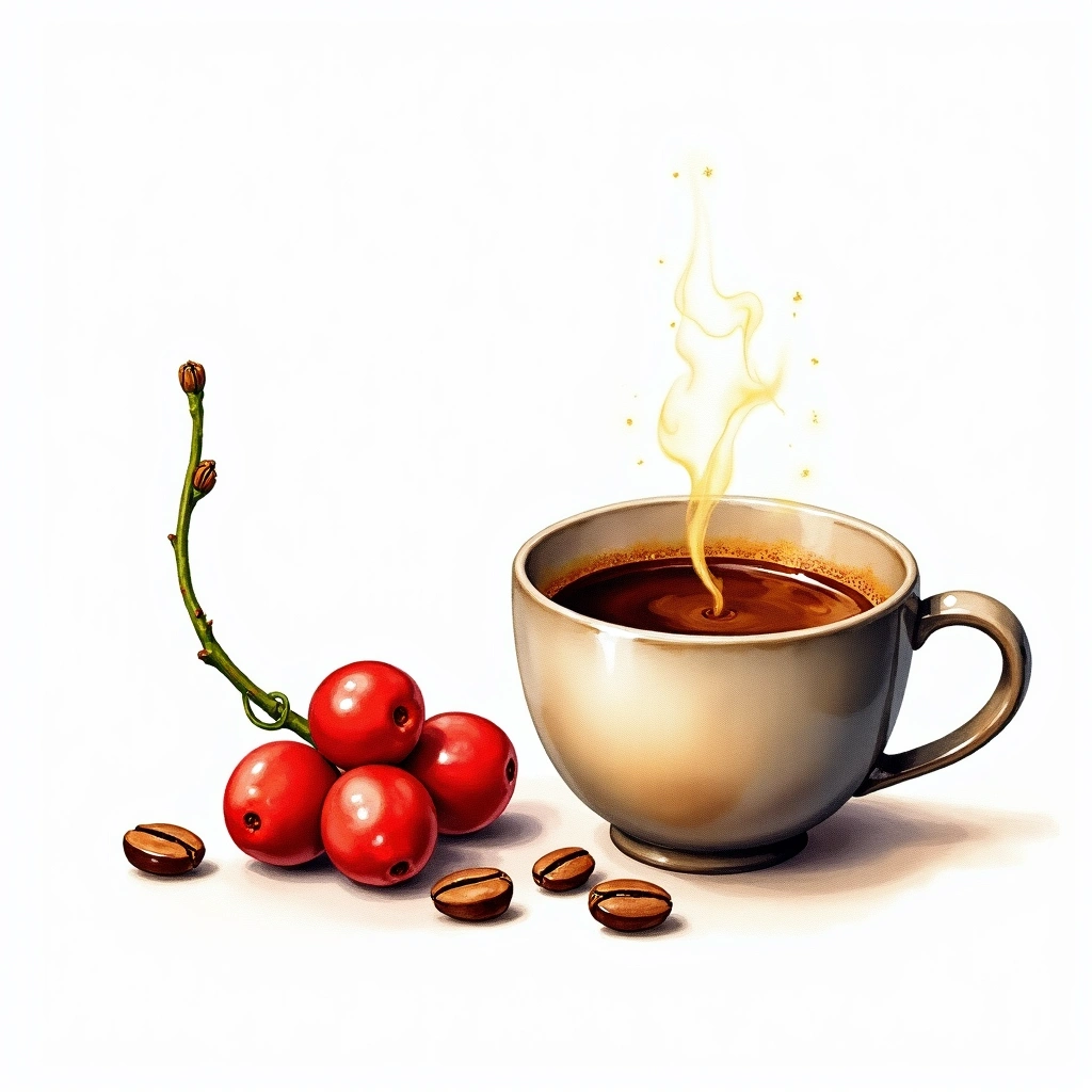 Yirgacheffe Landrace Arabica variety — watercolor illustration