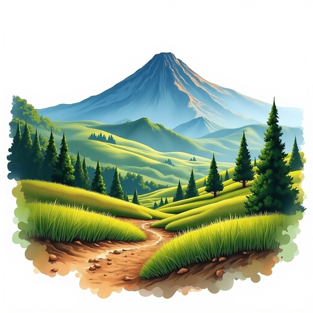 Antigua, Guatemala coffee growing region — watercolor illustration