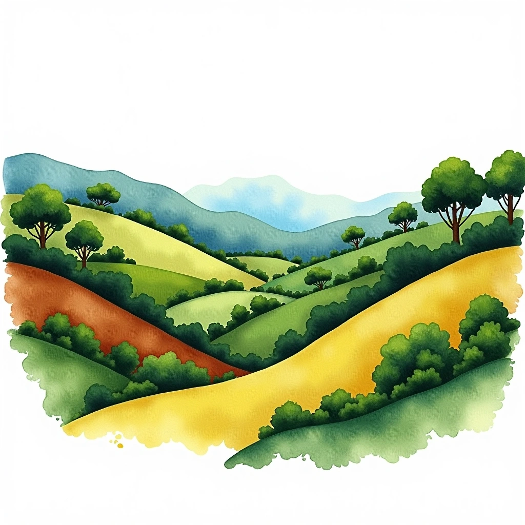 Apaneca-Ilamatepec, El Salvador coffee growing region — watercolor illustration