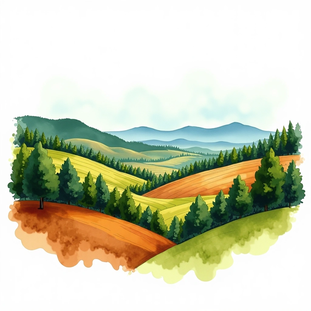 Atitlán, Guatemala coffee growing region — watercolor illustration