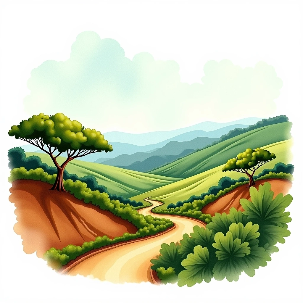 Bahia (Chapada Diamantina), Brazil coffee growing region — watercolor illustration