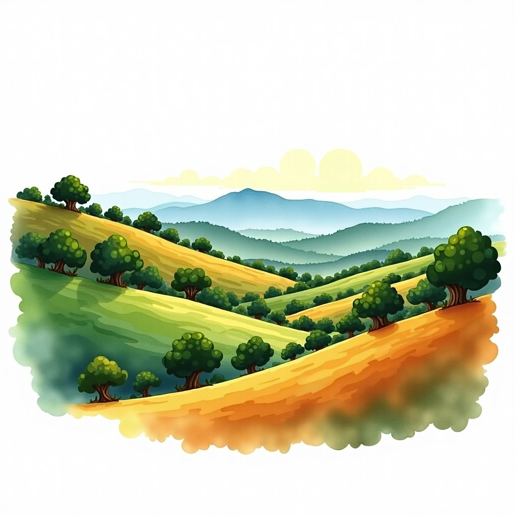 Bench Maji, Ethiopia coffee growing region — watercolor illustration