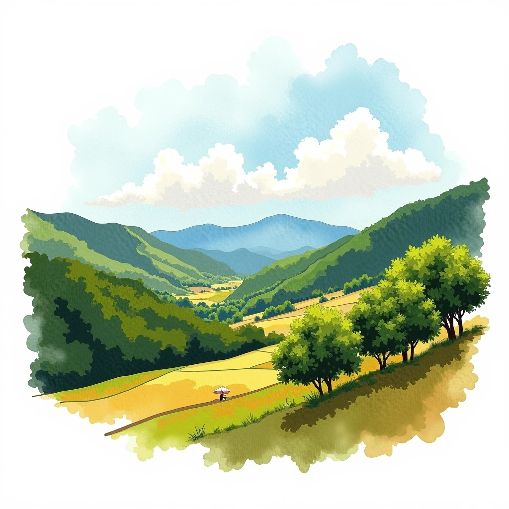 Boquete, Panama coffee growing region — watercolor illustration