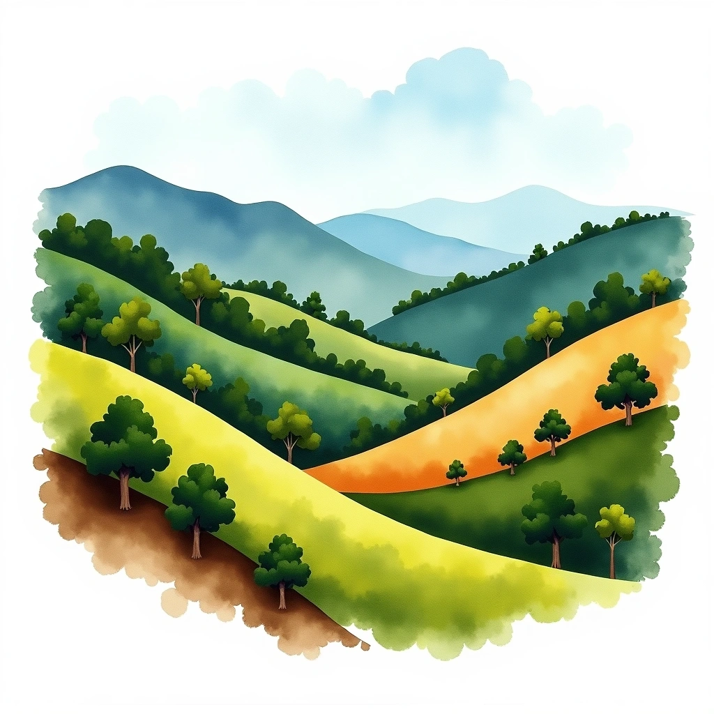 Cauca, Colombia coffee growing region — watercolor illustration