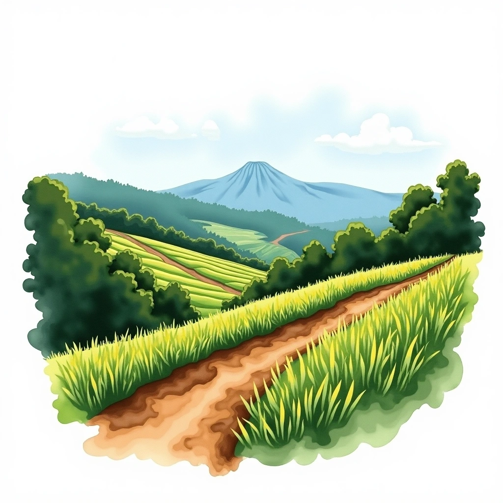 Central Valley (Valle Central), Costa Rica coffee growing region — watercolor illustration