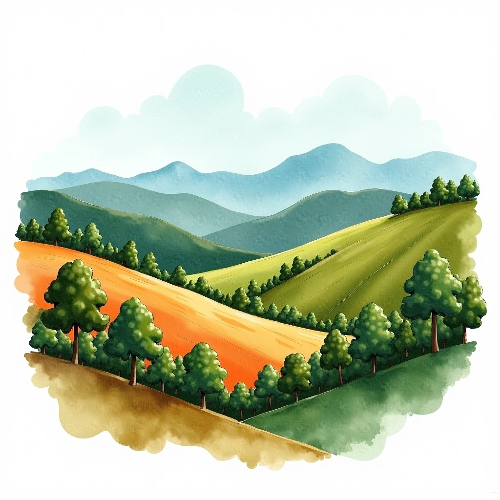 Chiapas, Mexico coffee growing region — watercolor illustration