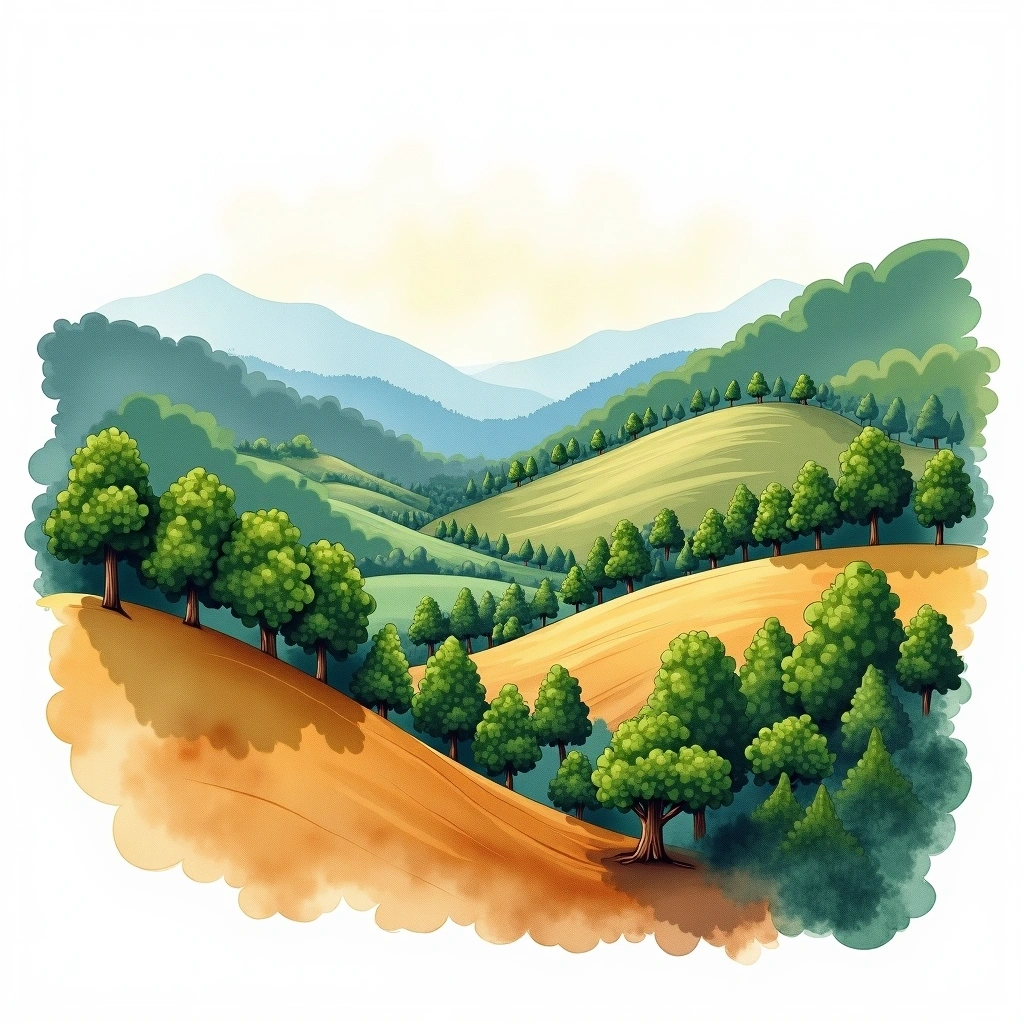 Cobán, Guatemala coffee growing region — watercolor illustration