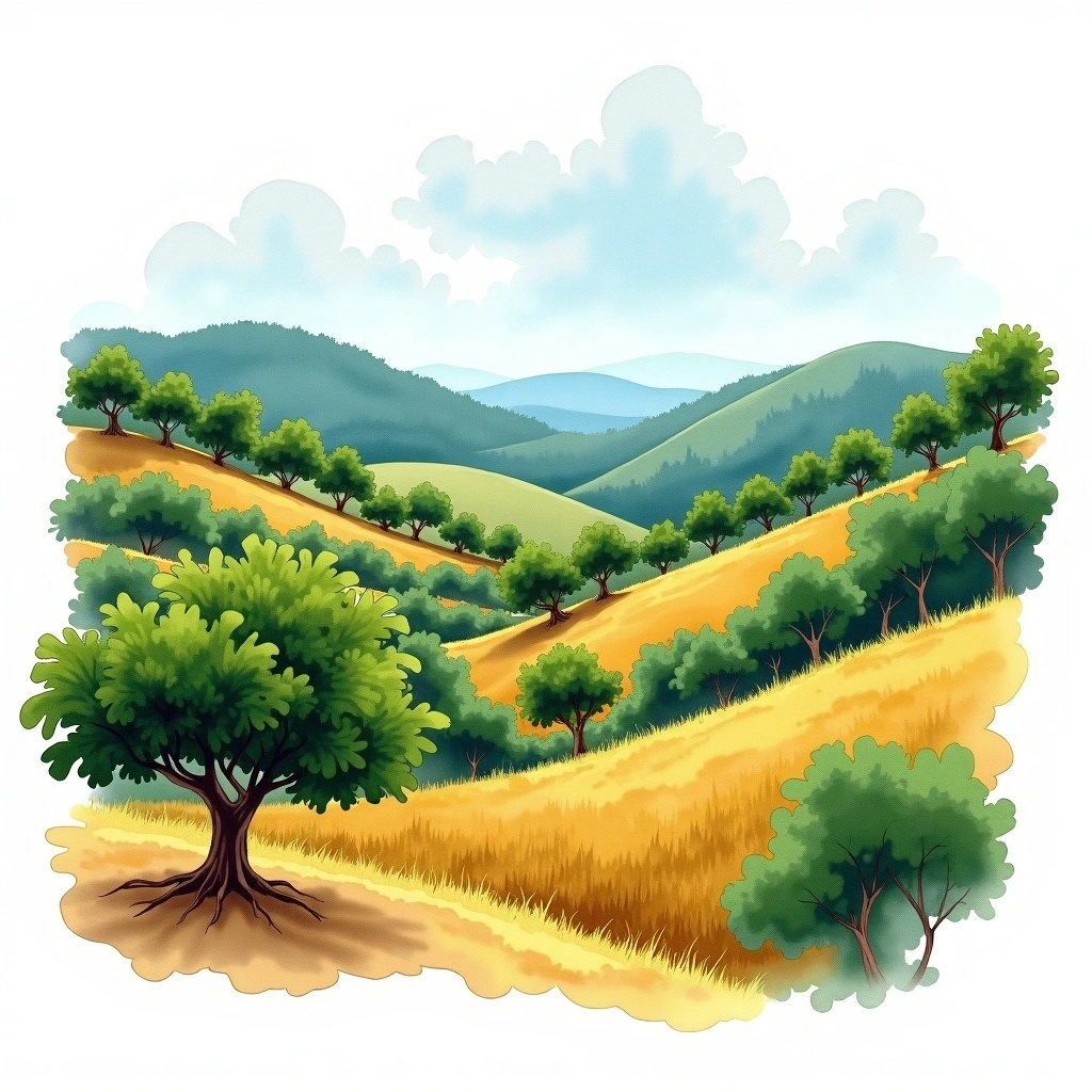 Comayagua, Honduras coffee growing region — watercolor illustration