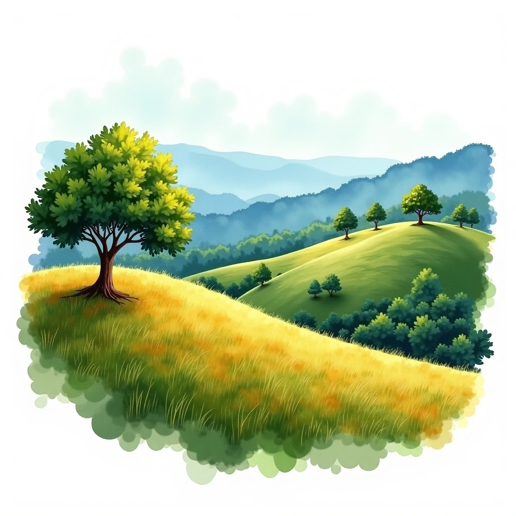 Coorg (Kodagu), India coffee growing region — watercolor illustration