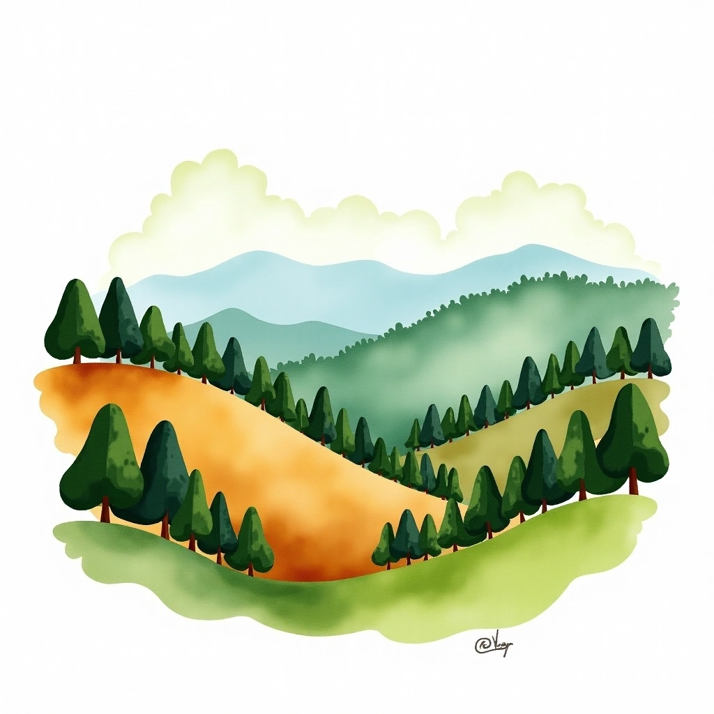 Copán, Honduras coffee growing region — watercolor illustration