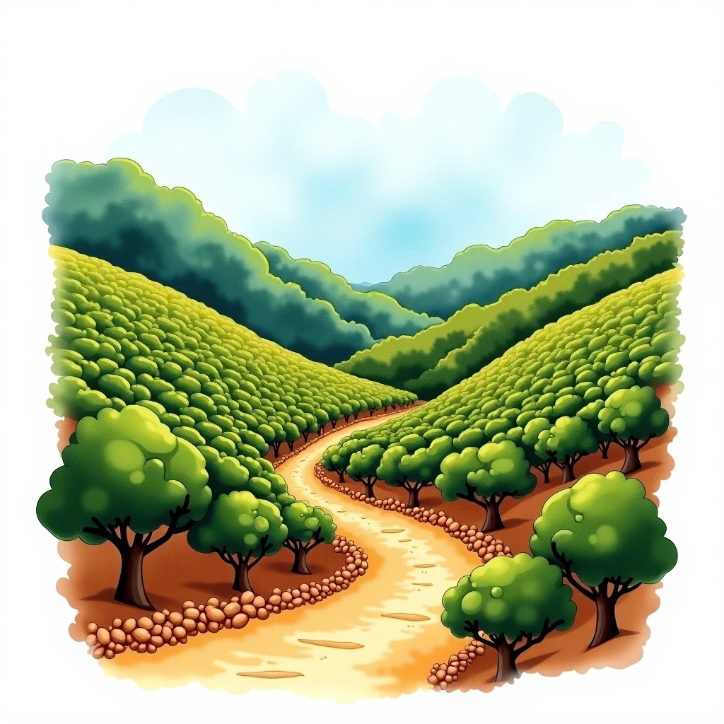 Espírito Santo, Brazil coffee growing region — watercolor illustration