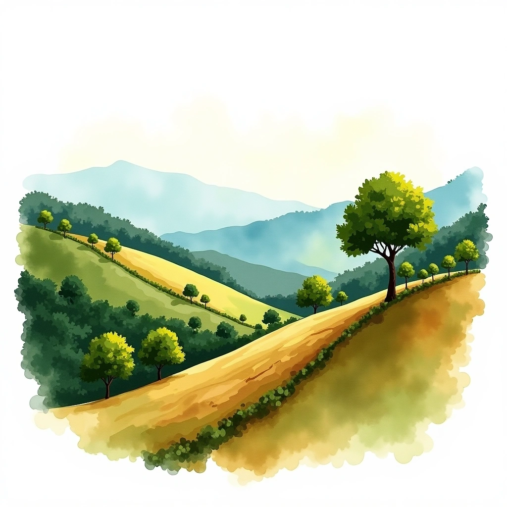 Flores (Bajawa), Indonesia coffee growing region — watercolor illustration