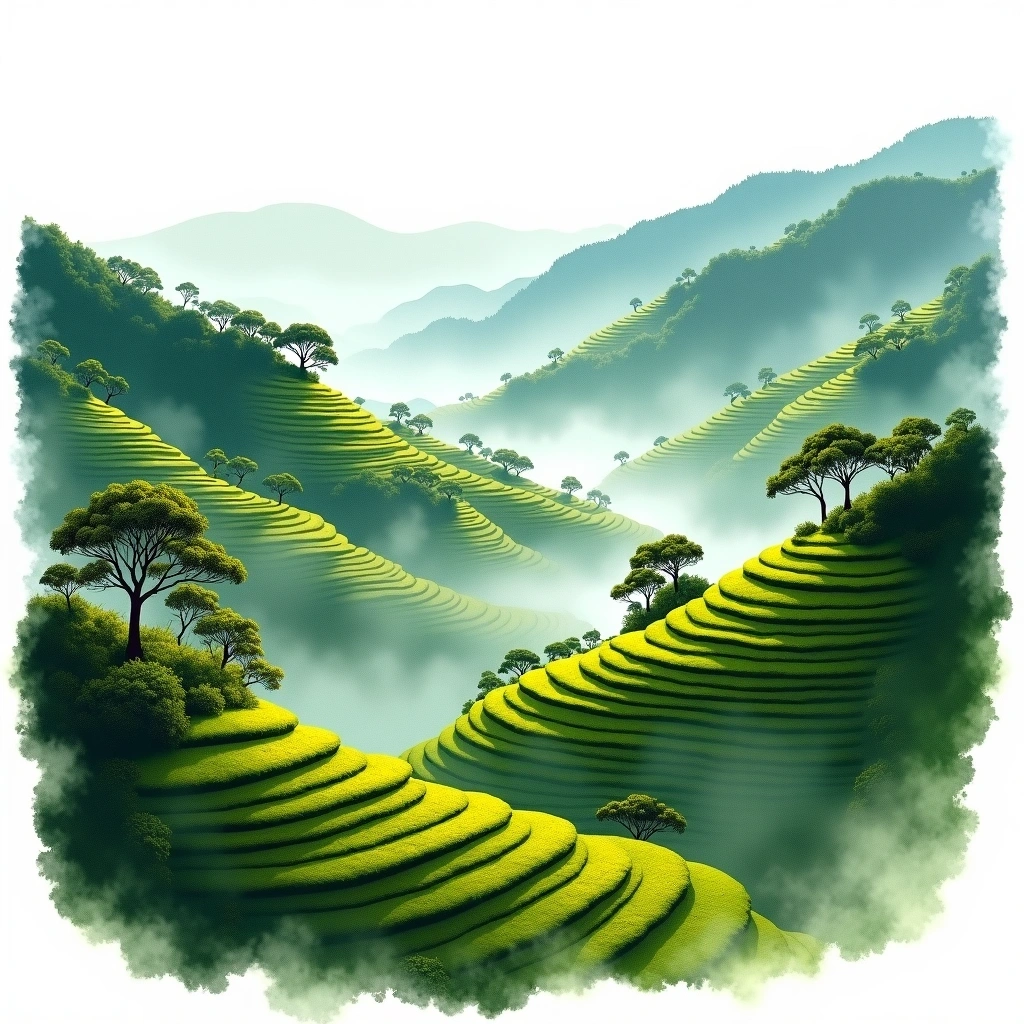 Guji, Ethiopia coffee growing region — watercolor illustration