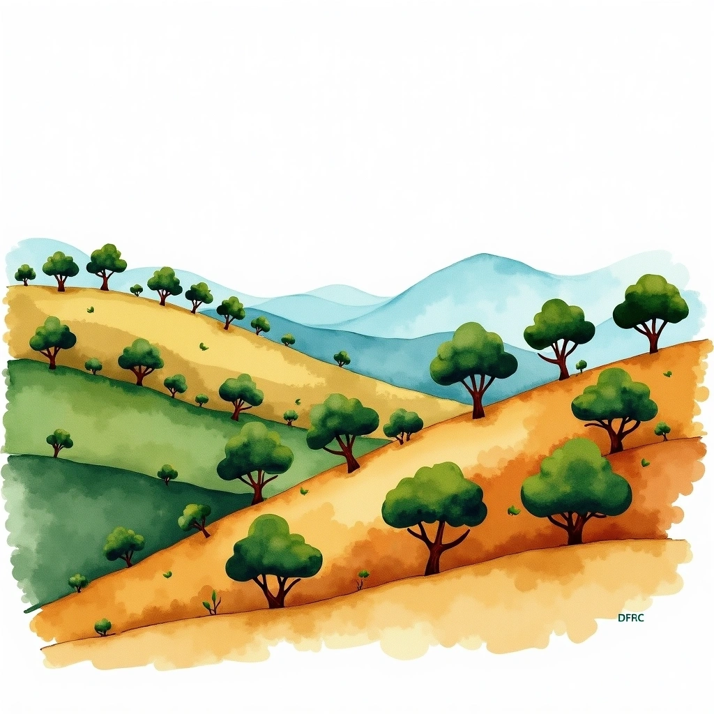 Haraz Mountains, Yemen coffee growing region — watercolor illustration