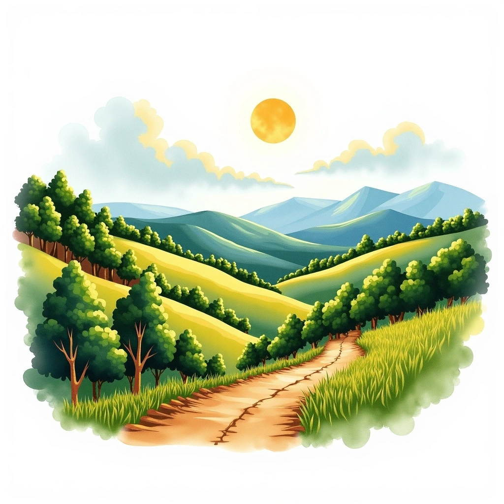 Huye, Rwanda coffee growing region — watercolor illustration