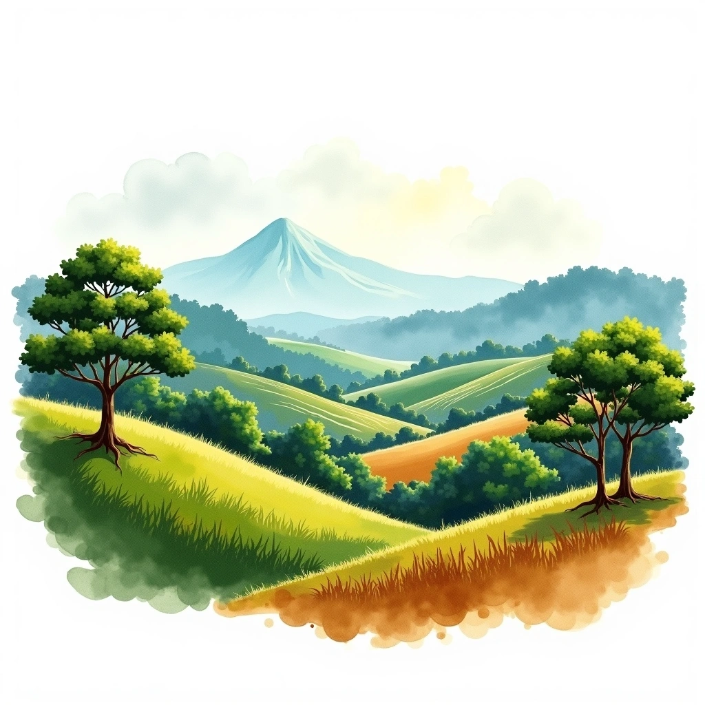 Java, Indonesia coffee growing region — watercolor illustration