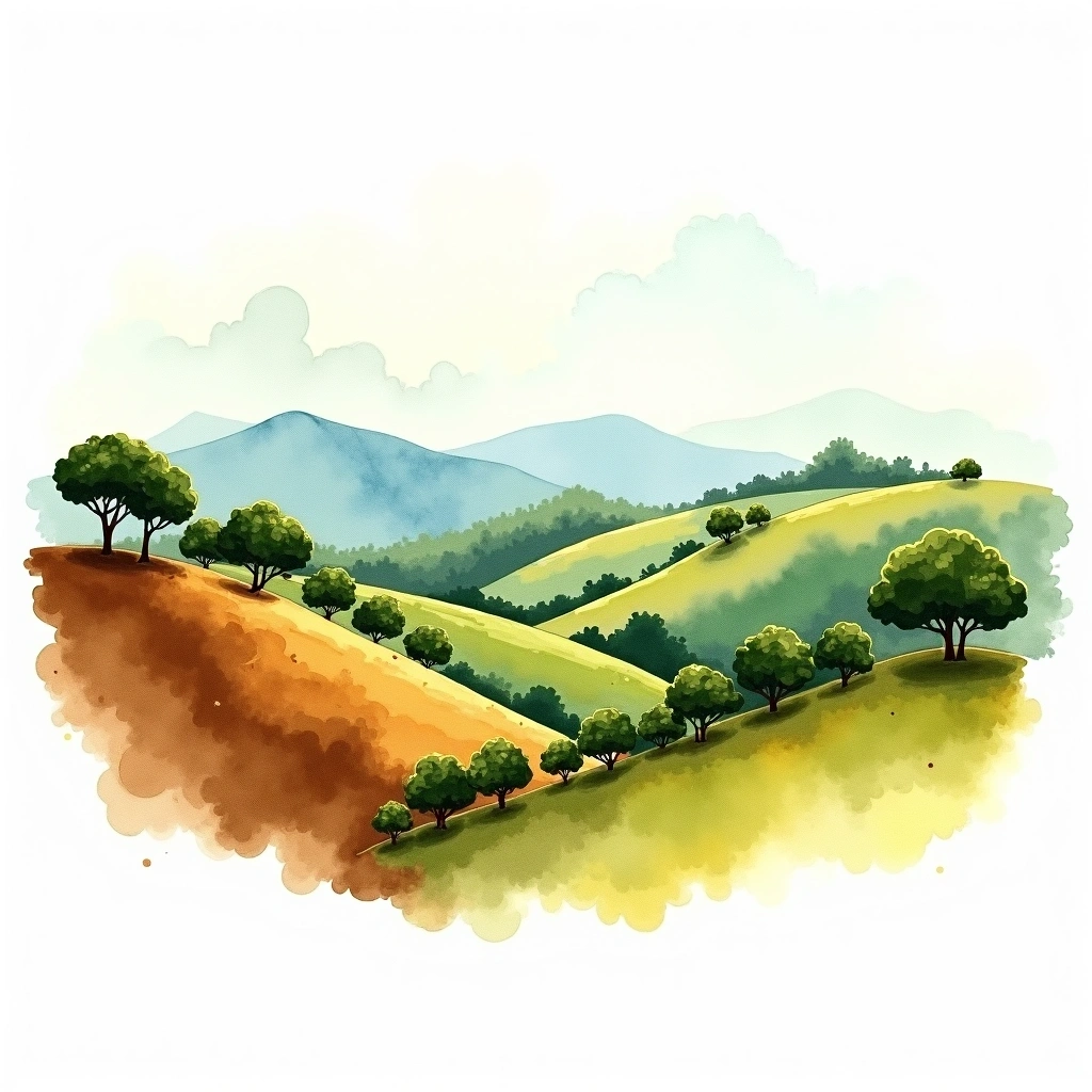 Kaffa, Ethiopia coffee growing region — watercolor illustration