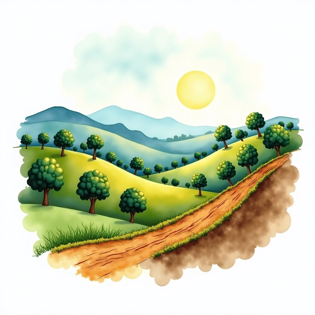 Kayanza, Burundi coffee growing region — watercolor illustration