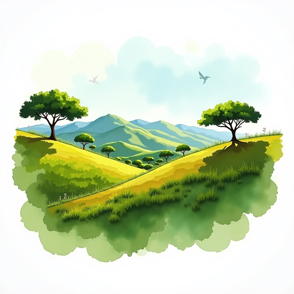 Kiambu, Kenya coffee growing region — watercolor illustration