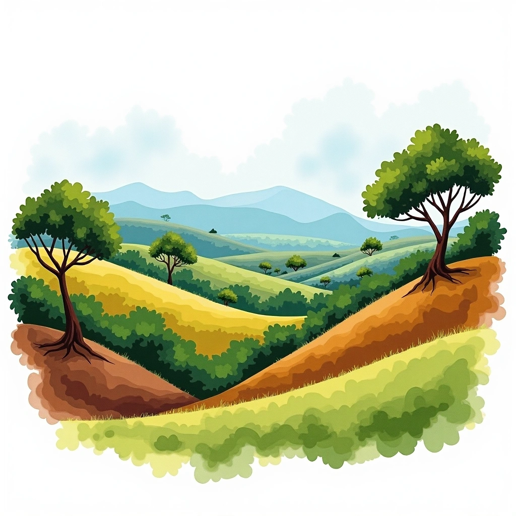 Kirinyaga, Kenya coffee growing region — watercolor illustration
