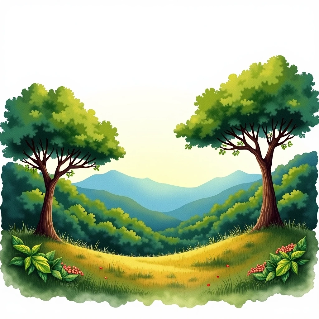 Limu, Ethiopia coffee growing region — watercolor illustration