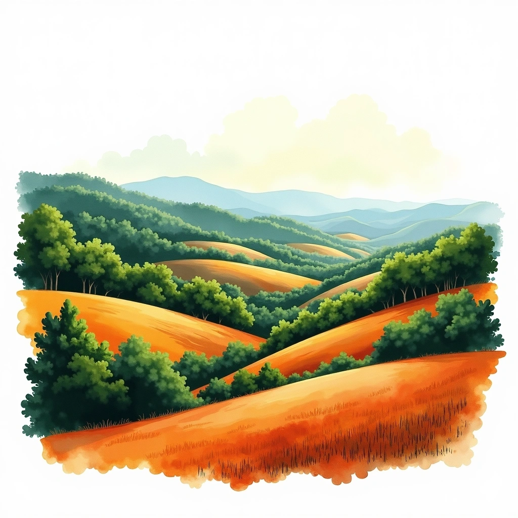 Mogiana, Brazil coffee growing region — watercolor illustration