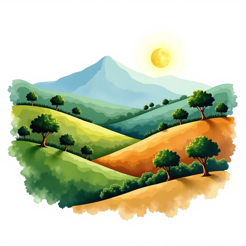 Mount Elgon, Uganda coffee growing region — watercolor illustration