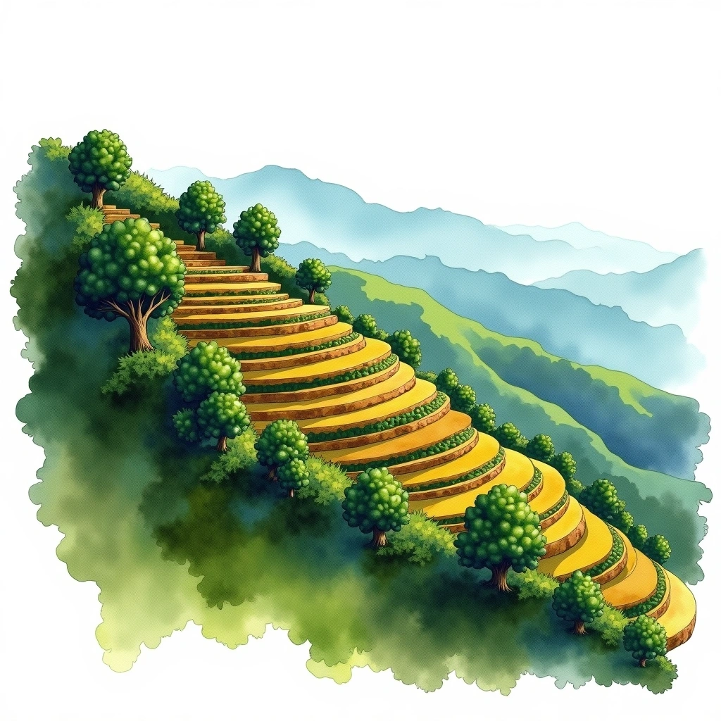 Nariño, Colombia coffee growing region — watercolor illustration