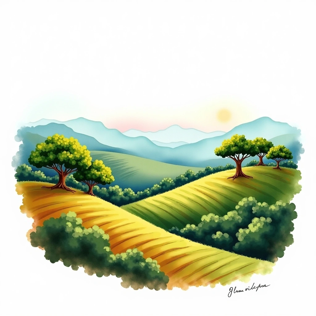 Oaxaca (Pluma), Mexico coffee growing region — watercolor illustration