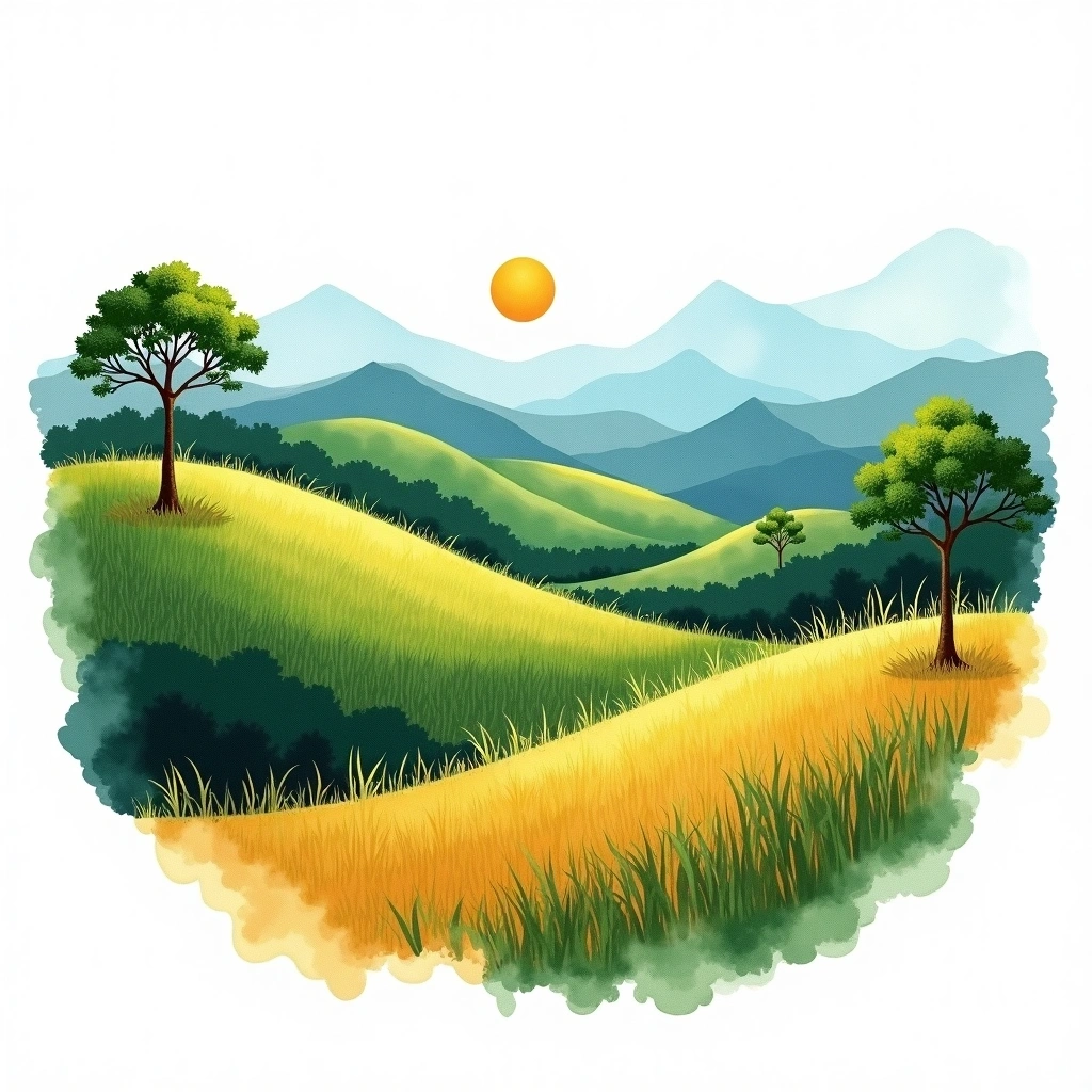 Sulawesi Toraja, Indonesia coffee growing region — watercolor illustration