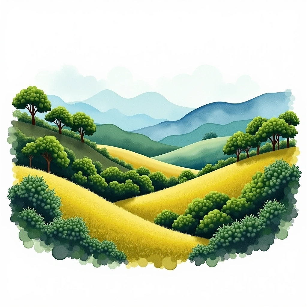 Sumatra Lintong, Indonesia coffee growing region — watercolor illustration