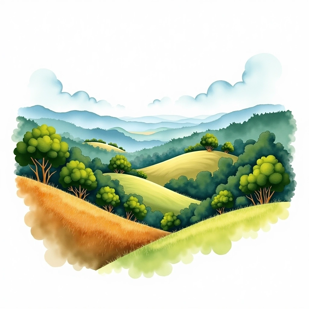 Sumatra Mandheling, Indonesia coffee growing region — watercolor illustration