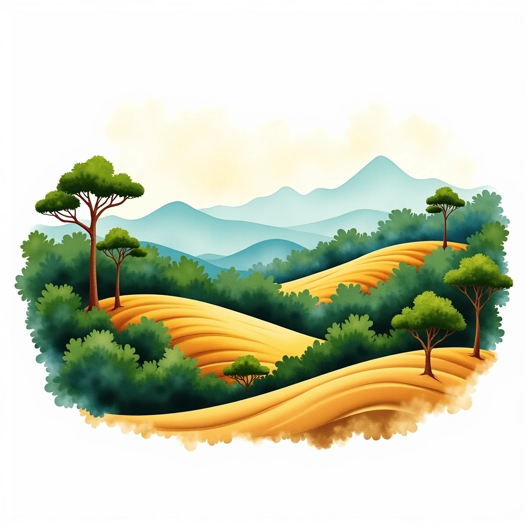 Tolima, Colombia coffee growing region — watercolor illustration